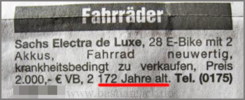 Fahrrad krankheitsbedingt zu verkaufen, 172 Jahre alt_WZ (Neue Stader Wochenblatt) © Winfried Rainer 16.05.2014_Gu1KCvVR_f.jpg